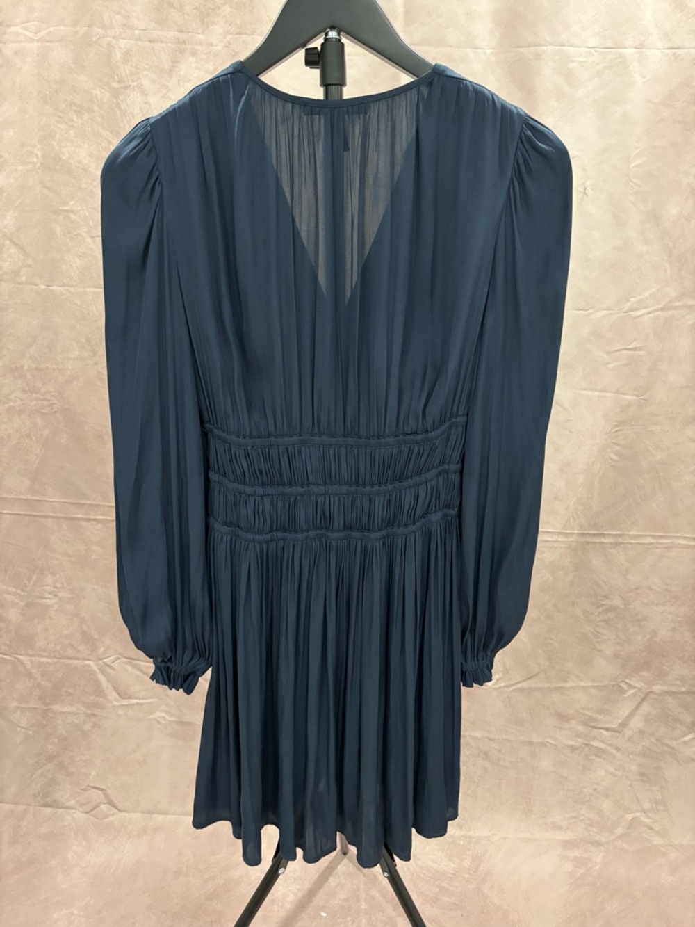 Maje Navy Blue V‑Neck Long‑Sleeve Smocked Mini Dress - Picture 7 of 9